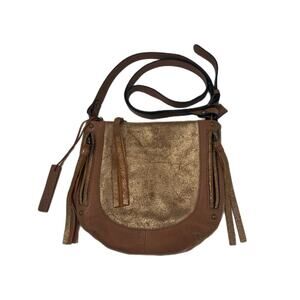 TANO Crossbody Handbag Brown Gold Suede Leather Boho Hobo Hippie Rustic